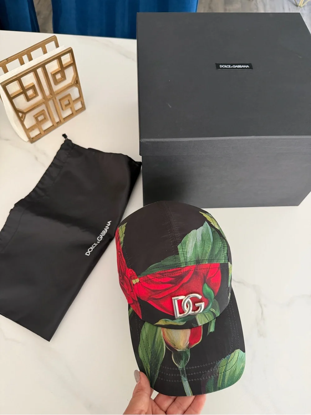 Dolce & Gabbana Black Floral Baseball Cap with Red Roses